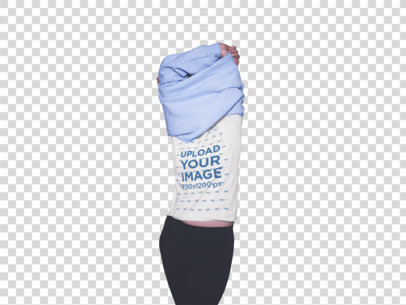 Transparent Mockup Of A Girl Wearing A T-Shirt While Taking Off Her Hoodie a13576