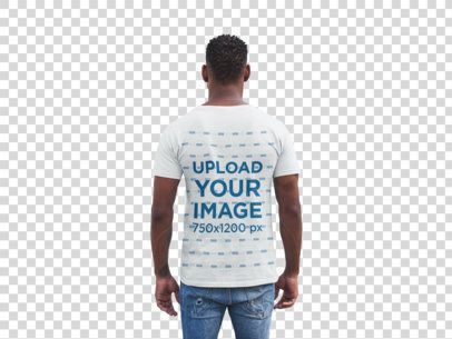 Transparent Back Shot Tshirt Mockup of a Man Facing a White Metal Door