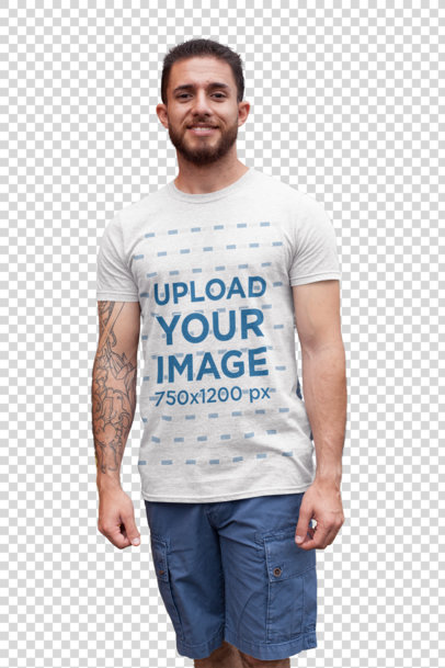 Transparent Heather Tee Mockup Featuring a Tattooed Bearded Man 