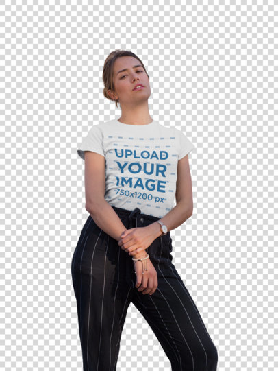 Transparent Tee Mockup of a Blonde Woman Posing by an Old Architecture Building 26358