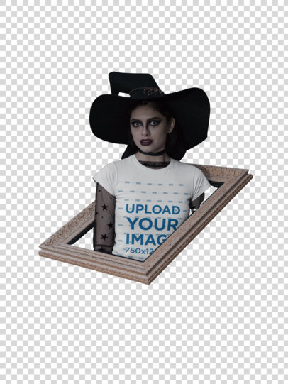Transparent T-Shirt Mockup Featuring a Spooky Witch 