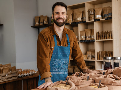 Apron Mockup of a Happy Bearded Man Selling Organic Products