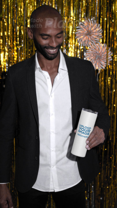 New Year-Themed Video of a Man Pointing at His Skinny Tumbler