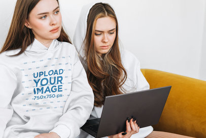 Hoodie Mockup of a Teenager Sitting With Her Sister m4274-r-el2