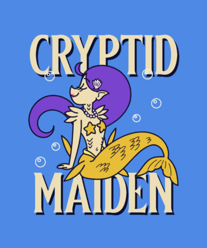 Cryptid-Themed T-Shirt Design Maker Featuring a Cartoonish Mermaid