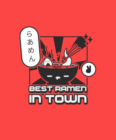 T-Shirt Design Template with a Kawaii-Style Ramen Bowl Graphic