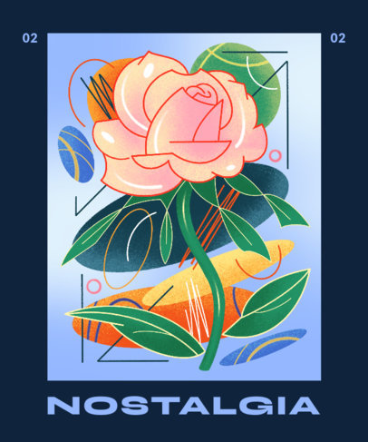 T-Shirt Design Generator Featuring a Rose Illustration and Colorful Abstract Shapes