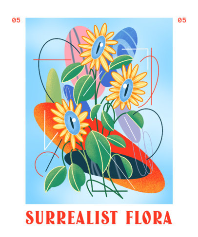 T-Shirt Design Template Featuring Abstract Graphics and Surrealistic Flowers