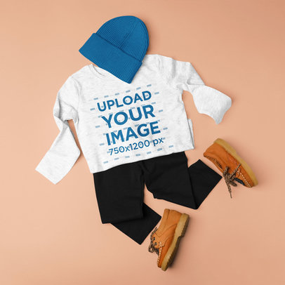 Heathered Long Sleeve Tee Mockup Featuring a Toddler Outfit m18514 r-el2