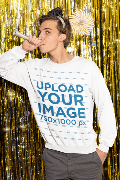 Sweatshirt Mockup of a Young Man Celebrating New Year