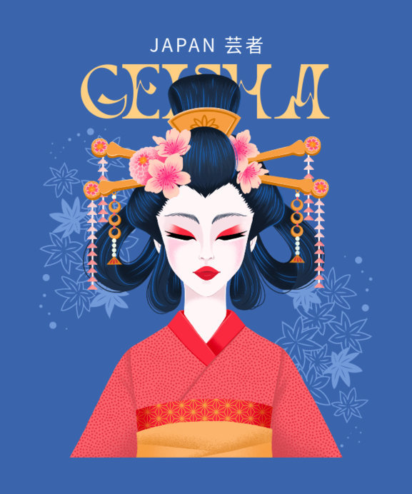 Placeit - T-Shirt Design Featuring an Illustrated Geisha Graphic