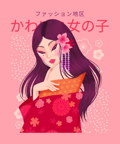 Streetwear-Inspired T-Shirt Design Creator with a Japanese Woman Illustration