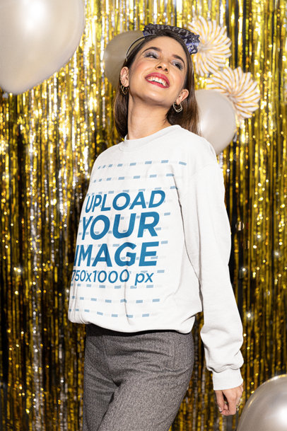 Sweatshirt Mockup of a Happy Woman Celebrating New Year