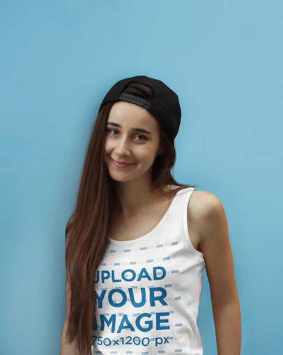Tank Top Mockup Featuring a Long-Haired Teenage Girl