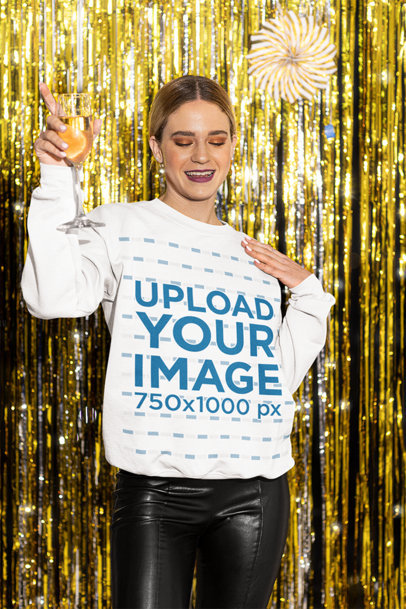 Sweatshirt Mockup of a Woman Having Fun at a New Year’s Eve Party