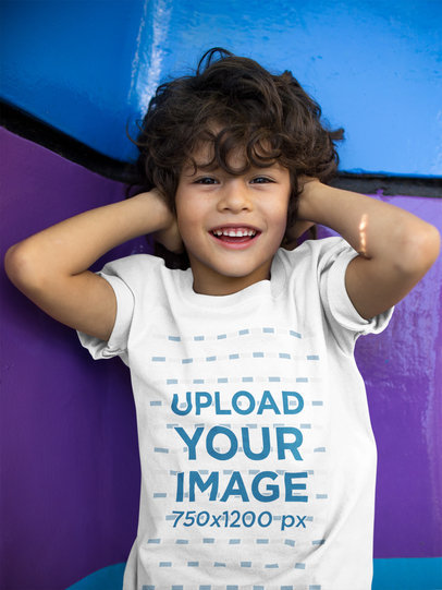 Kid Covering his Ears Wearing a Tshirt Mockup 
