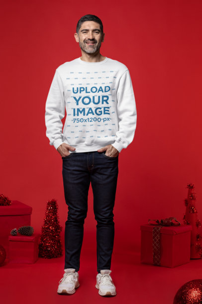 Christmas-Themed Mockup of a Bearded Man Posing with a Sweatshirt
