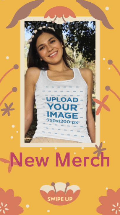 Tank Top Video for a Merch Store Featuring an Animated Frame With Flower Graphics