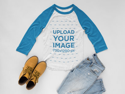 Raglan Tee Mockup with Casual Outfit on White Surface