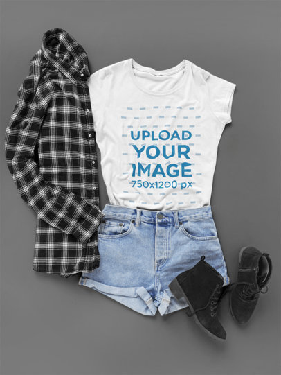 Flat Lay T Shirt Mockup of a Hipster Outfit