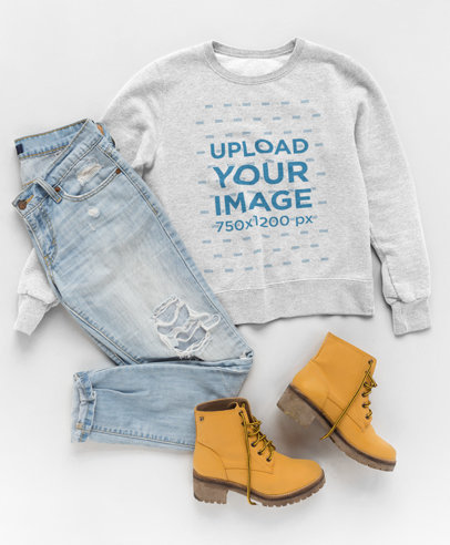 Mockup Featuring a Flat Lay of a Sweatshirt Outfit