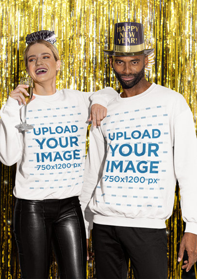 Sweatshirt Mockup of a Couple with New Year's Festive Garments