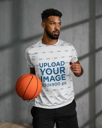 Heathered T-Shirt Mockup of a Man With a Ball