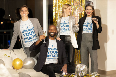 T-Shirt Mockup of a Group of Friends Celebrating NYE