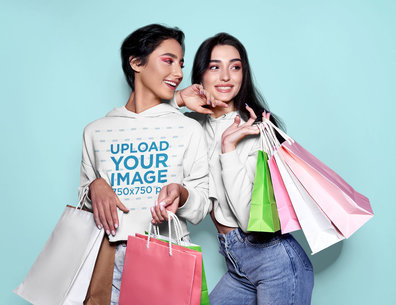 Hoodie Mockup Featuring Two Friends Carrying Shopping Bags m9732-r-el2