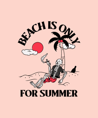 Summer-Vibe T-Shirt Design Maker Featuring a Chilling Skeleton on the Beach