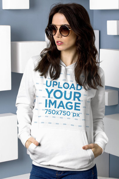 Pullover Hoodie Mockup of a Woman with Rounded Sunglasses 5307 el1