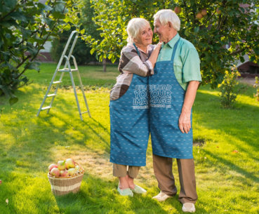 Apron Mockup of a Happy Senior Couple Hugging in the Garden