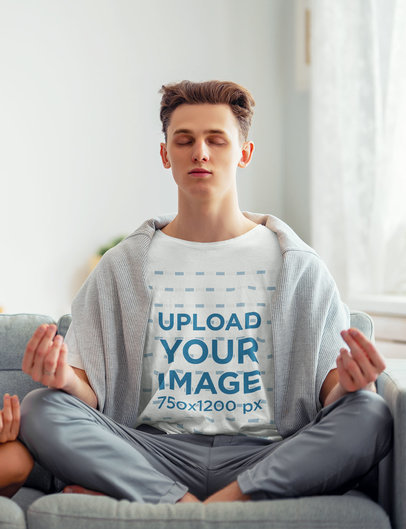 T-Shirt Mockup Featuring a Calm Man in a Yoga Position m10330 r-el2