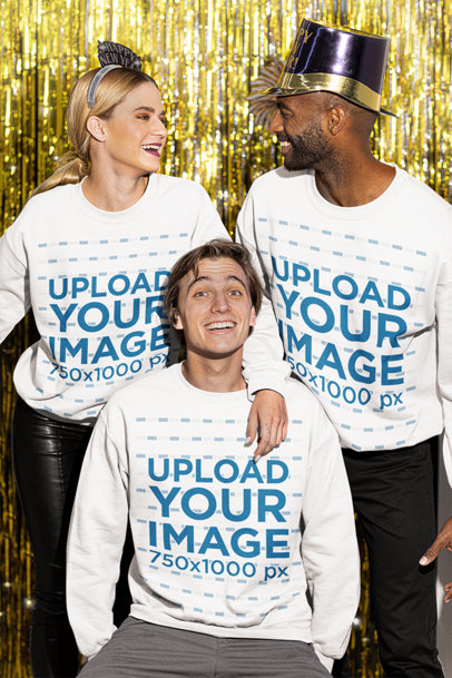 Sweatshirt Mockup of a Group of Friends Having Fun at an NYE Party