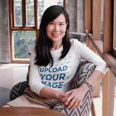 Long Sleeve Tee Mockup of a Middle-Aged Woman in an Elegant Lounge m19605-r-el2