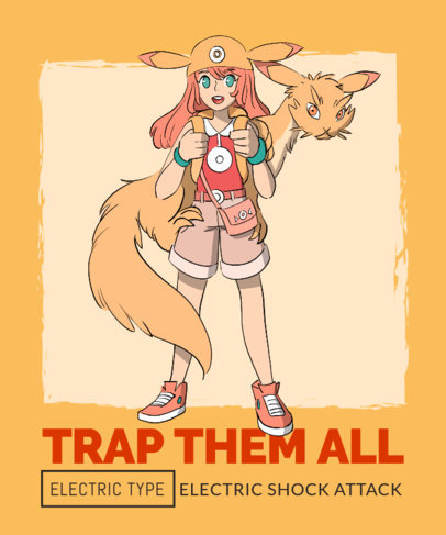 T-Shirt Design Template Featuring Pokémon-Inspired Graphics