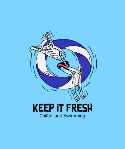 T-Shirt Design Template Featuring an Illustrated Skeleton on a Pool Float 4256d