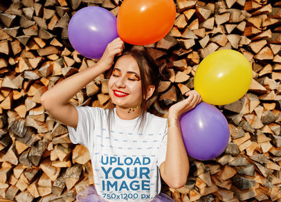 Heathered T-Shirt Mockup of a Smiling Woman Posing With Balloons m20132 r-el2