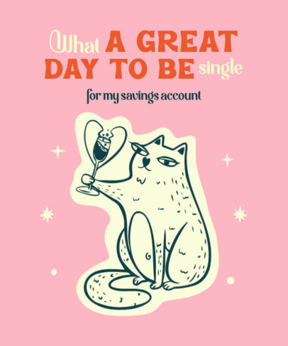 Funny T-Shirt Design Template for Anti-Valentine’s Day Featuring Cat Graphics