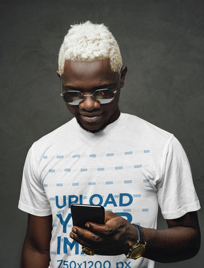 Heathered V-Neck Tee Mockup of a Man with Dyed Hair Wearing a Gold Chain