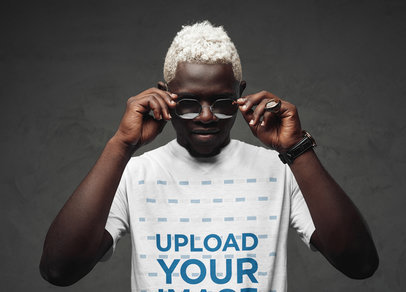 T-Shirt Mockup of a Man With White Hair and Sunglasses