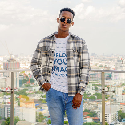 T-Shirt Mockup Featuring a Cool Man Posing on a City Rooftop m17785 r-el2