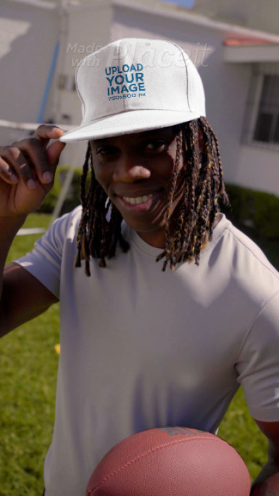 Video of a Football Fan Wearing a Snapback Hat for the Big Game