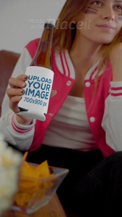 Koozie Video Featuring a Woman Enjoying the Big Game 4502v