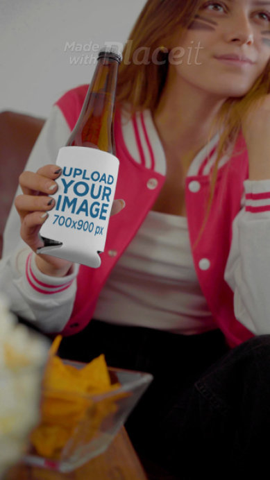Koozie Video Featuring a Woman Enjoying the Big Game