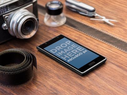 Mockup of an LG Optimus with Vintage Photo Equipment