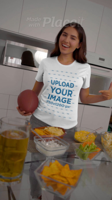T-Shirt Video of a Smiling Woman Making Snacks for The Big Game