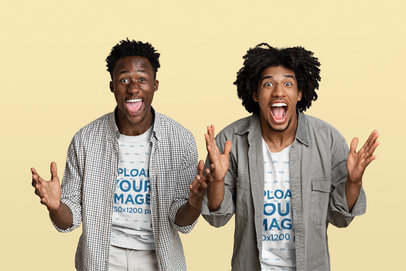 T-Shirt Mockup Featuring Two Friends Screaming with Joy
