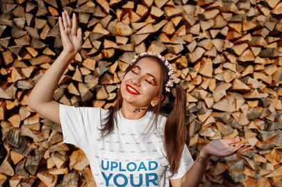 Heathered T-Shirt Mockup Featuring a Happy Woman With a Floral Tiara m20125-r-el2
