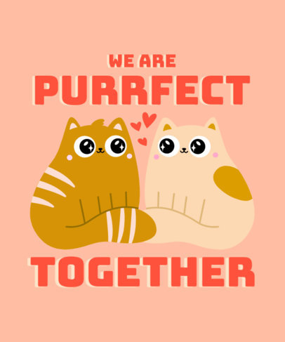 Cute T-Shirt Design Template Featuring Two Cats In Love